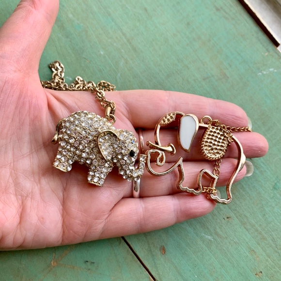 Lucky ELEPHANT'S  - Two Cute Sweet Elephant Necklace - Crystal & Enameled - Picture 7 of 7